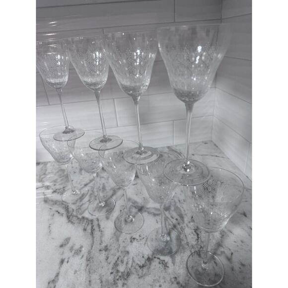 Rosenthal Motif Medium Crystal Wine Glasses Set Of 9 Signed Retired. - Picture 2 of 10